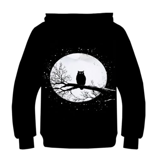 Pull à capuche chouette enfant imprimé 3D manches longues pour garçon et fille 8-10 ans - 3