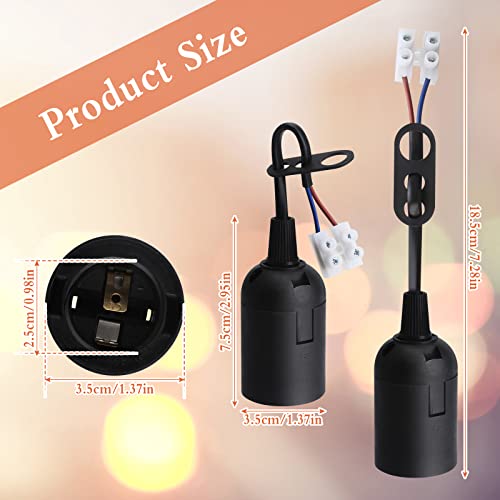 10 Pieces E27 Lamp Socket, Black E27 Screw Lamp Holder Waterproof Light Bulb Socket Holder with Wire for Indoor DIY Light