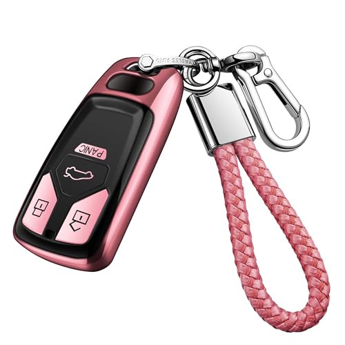 Tukellen for Audi Key Fob Cover with Keychain, Special Soft TPU Key Case Cover Protector Compatible with Audi A4 Q7 Q5 TT A3 A6 SQ5 SQ7 R8 S5 Smart Key(Rose Gold)