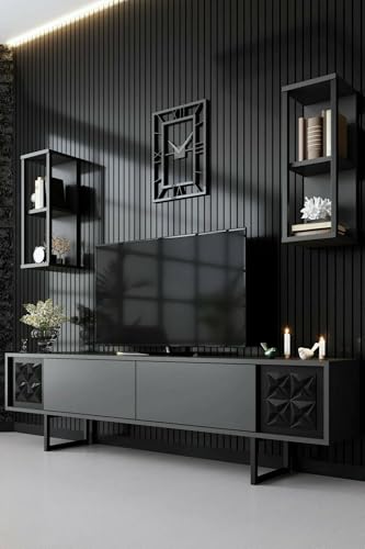 Dmora Mobile Porta TV Kaus, Credenza da Soggiorno, Armadio Basso per TV, Base Parete attrezzata, 180x30h48 cm, Antracite e Nero