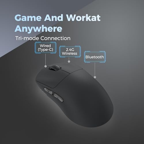 KYSONA Mouse para jogos sem fio ultraleve de 55 g, sensor sem atrasos 3395, 26K DPI, interruptores H