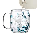 Generisch Vasos de cristal de doble pared – Vasos de café de flores secas, vasos de bebidas, tazas de té para capuchino, café, bebidas frías, duraderas, resistentes al calor, elegantes y transparentes