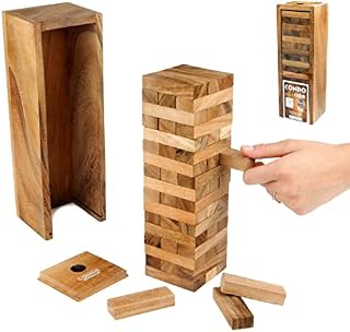 Logica Puzzles Art. Condo - Wooden Tumbling Stacking Tower - Teak Wood with Wooden Box (Medium)