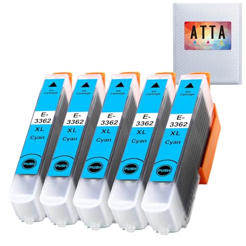 ATTA 33XL Cyan Ink Cartridges for Epson 33 33XL Cyan Ink for Epson Expression Premium XP630 XP640 XP7100 XP-830 XP-900 XP-7100 XP-645 XP-530 XP-635 XP-540 5-pack