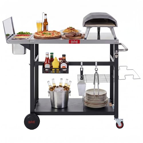 Feasto Outdoor Pizza Prep Cart with Topping Station & Stainless Steel Top