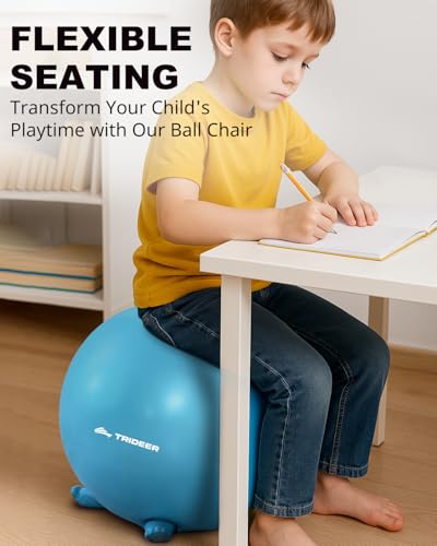 Image of Trideer Flexible Seating for Classroom Elementary, Yoga Ball Chairs for Kids, Wobble Chair of School Supplies for Sensory Kids, Student Desk Chairs for Homeschool (Blue, 55cm) (Pack of 2)