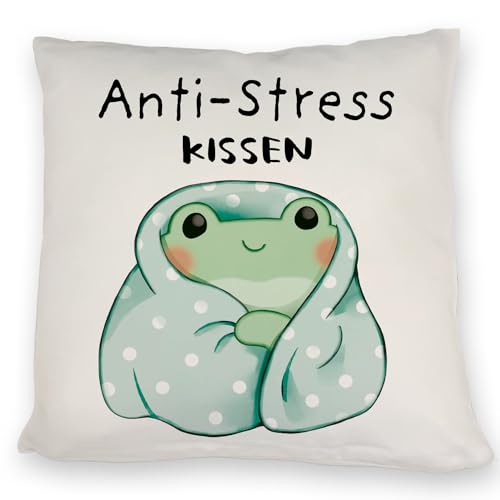 speecheese Frosch in Blauer Decke Kissen mit Spruch Anti-Stress Kissen Entspannendes DekoKissen im Kawaii Design - Süßes Relax Bettzubehör für Anti-Stress Entspannung