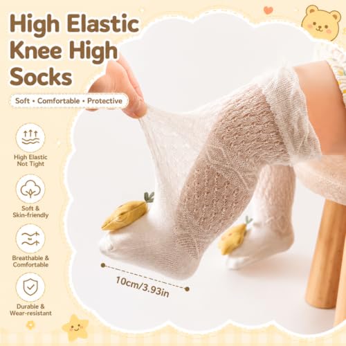 Image of SNOWIE SOFT Baby Girls Stocking Polyester Cotton Mesh Stocking Knee High Breathable Summer Stockings Cartoon Baby Stockings Gift for Baby Girls 0-3 Years Old