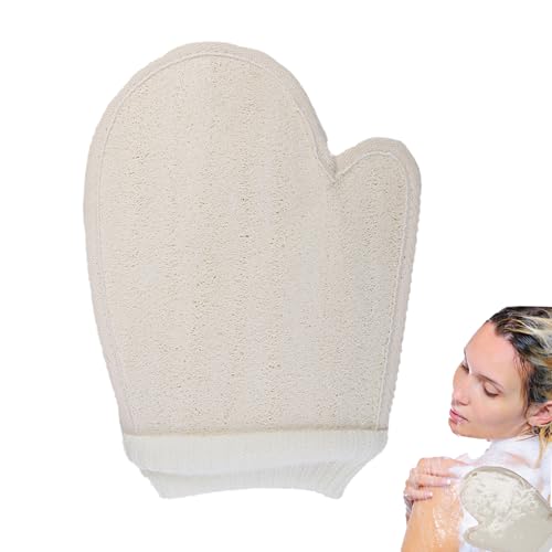 1 guante de masaje de lufa y algodón, guante exfoliante para cuerpo y cara, limpieza suave y masaje con esponja de lufa natural, esponja de ducha corporal, guante exfoliante para efecto