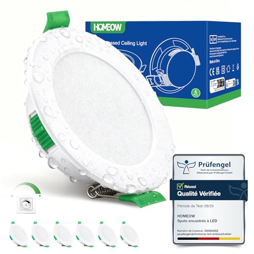 HOMEOW Spot LED Encastrable Dimmable 5W, Spot Encastrable 68mm - 80mm Découpe, Blanc Chaud 2700K Blanc Neutre 4000K Blanc Froid 6000K Réglable Spot Salle de...