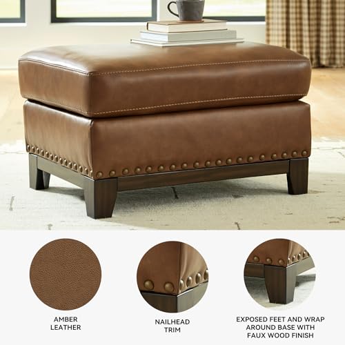 Image of Signature Design by Ashley Brendola Leather Ottoman, Amber, No Assembly