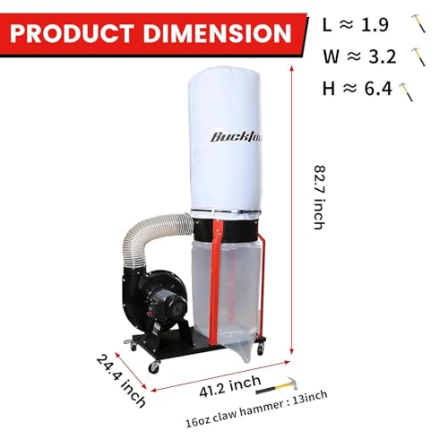Image of BUCKTOOL 1-1 /2HP Dust Collector, 1100 CFM Woodworking Dust Collection System with Internal Dust Baffle, 98% 2-Micron Filtration, Dual 4-Inch Ports, Mobile Base & 6-Inch Main Inlet