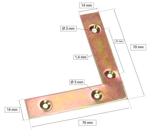 KOTARBAU® Set of 25 Flat Corner Connectors 70 mm Yellow Galvanised for Corner Connections, 70mm - Image 2