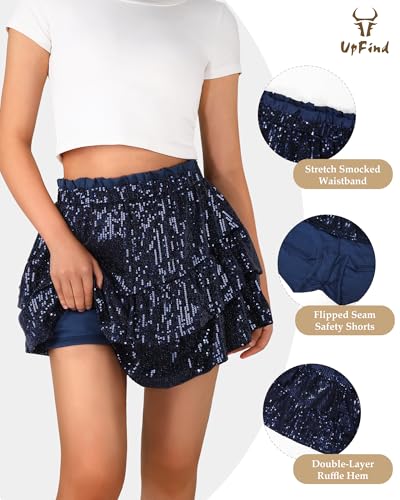 Women Sequin Skirt Sparkly Stretchy High Waist Ruffle Glitter Mini Short Skirts Concert Outfits for Night Out Party3