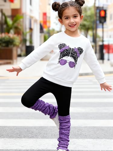 Image of OLMRJKD Kids Toddler Girls Clothes Figure Graphic Drop Shoulder Top Pullover Spotted Print Pants Fall Winter Outfit Set