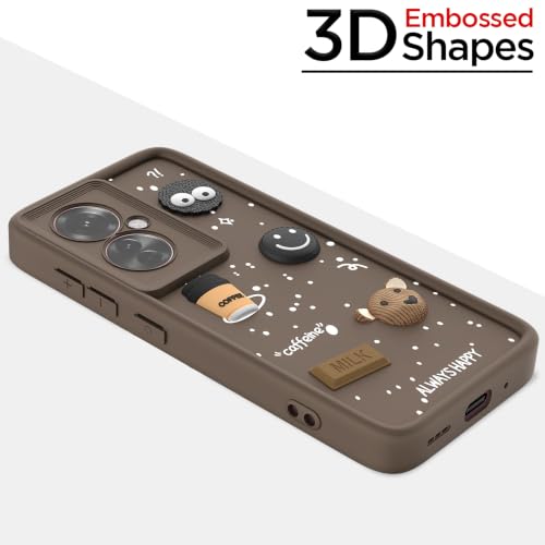 Image of Pikkme Back Cover for Oppo F25 Pro 5G | 3D Bear Silicone Cute & Fun Coffee Cartoon | Full Body Protection Bumper Case (Brown)