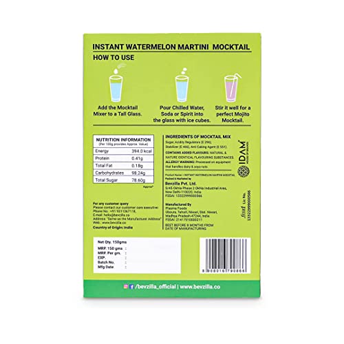 Image of Bevzilla Mocktail Mixer Powder - Martini Watermelon (5 Pouches), Non Alcoholic| Makes 5 Drink| Refreshing| Low Calories| Instant Mocktail| Easy To Make| Party Mixer for Drinks