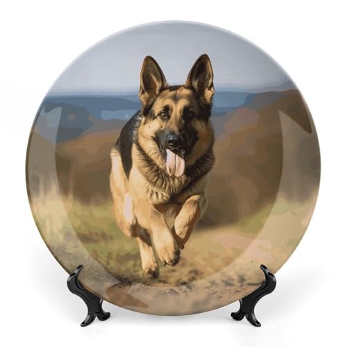 Plato decorativo Running German Shepherd 6 pulgadas miniatura 1
