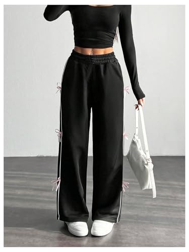 SOLY HUX Girl's Baggy Sweatpants Y2k Bow Elastic Waist Wide Leg Casual Long Pants4