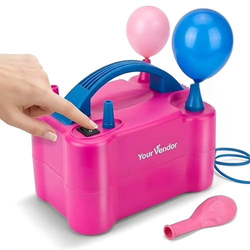 Image of YourVendor Electric Balloon Pump, Dual Nozzle, Inflates 2 Balloons in Seconds, Pink, for Parties