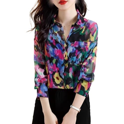 Chemise manches longues femme vintage imprimé rétro style décontracté casual
