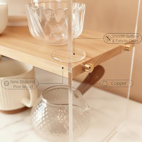Coffee Station Organizer 2 Tier,Solid Wood Mug Shelf for Coffee Bar,Matcha Station,Tea Storage -2 Tier Countertop Coffee Bar Stand Holds Mugs,Beans,Syrup,Cups (Transparent, 15.4" L x 5.7" W x 13.4H) by ReeGii - Used condition - Image 5