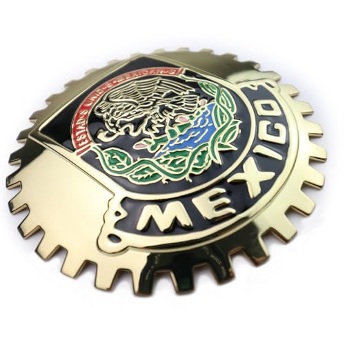 Image of Premium Gold ISO 9001 Mexico Flag Golden Grill Badge Golden Mexican Emblem for Trucks and Cars