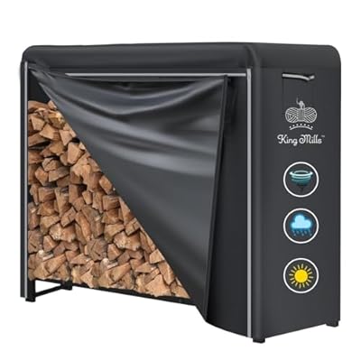 King Mills 4FT Heavy-Duty Firewood Rack Cover - Waterproof Log Holder Cover for Outdoor Wood Storage, UV Protection Tarp, Woodpile Rack for Yard & Patio, 600D Durable Fabric material good for Winter.