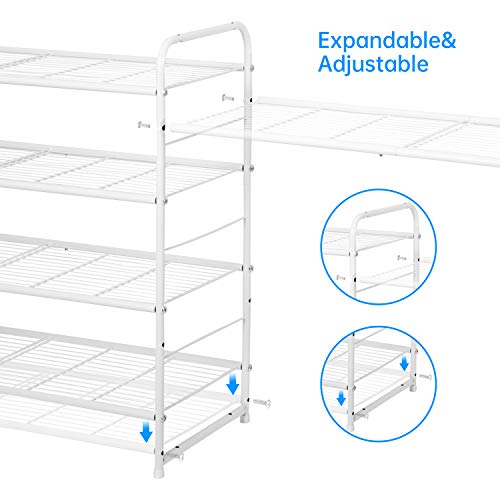 Image of Simple Trending 4-Tier Stackable Shoe Rack, Expandable & Adjustable Shoe Organizer Storage Shelf, Wire Grid, White