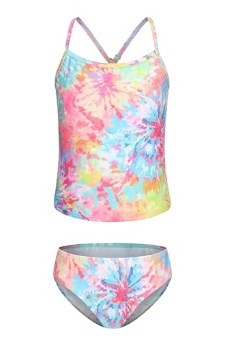 Image of Girls Two Piece Tankini Swimsuits Tie Dye Bathing Suit Kids Hawaiian Swimwear Set 3-16 Years