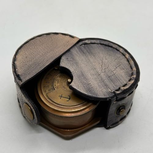 Brass Vintage Compass Nauticle Style Navigationation Tool Pocket Size with Leather Case for Explorer Hikers Gifting & Decoration