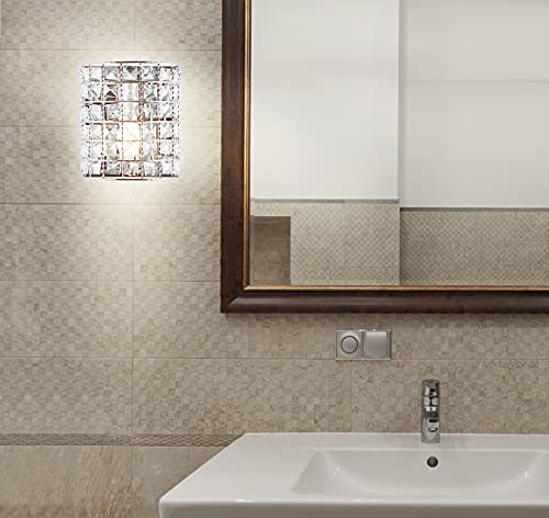 Image of JONATHAN Y 7 inch Chrome Modern LED Vanity Light Sconce for Bathroom Decor, 1-Light, Clear Crystal Shade, Glam Wall Lighting for Hallway Entryway, LED Bulb Included JYL7542A