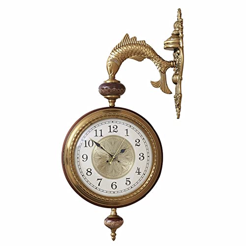 HUIBBGO - Reloj de pared de metal de doble cara, reloj de pared vintage giratorio 3D silencioso sin tic-tac, reloj decorativo de pared de madera maciza para el hogar y el salón