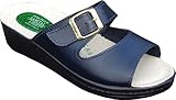 Sanital Light 1363 Chaussons femme cuir bleu, semelle souple, confort respirant, sandales ouvertes été, design italien, taille 38 EU, léger et pratique