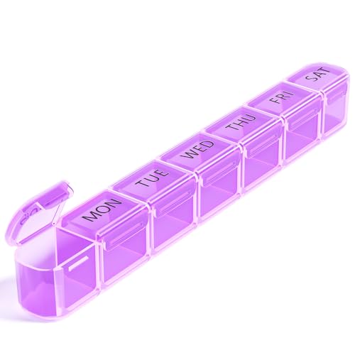 Daviky Weekly Pill Organizer – Large 7 Day Pill Box, Travel Pill Case, Daily Pill Dispenser for Vitamins, Medicines, Supplements, and Fish Oil(Purple)