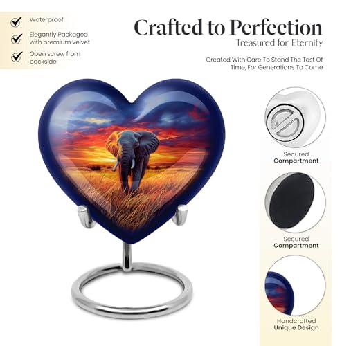 Image of Elephant Urn Keepsake Funeral Urn for Human Male & Female 1 Large & 1 Small | Large Cremation Urns, Memorial Urns