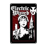 MAJUNJIE Electric Wizard Metal Tin Sign Vintage Metal Poster Home Bar Cafe Bedroom Wall Decor Gifts 8x12 Inch, White
