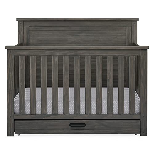 Image of Delta Children Simmons Kids Caden 6-in-1 Convertible Crib with Trundle Drawer, Greenguard Gold Certified, Rustic Grey