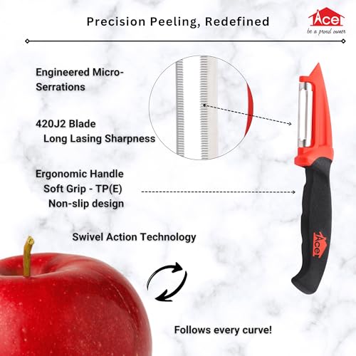 Image of AcE Swivel Action Fruit and Vegetable Peeling Knife Set of 2, Multicolour, Ergonomic Handles, Handened and Temperated 420J2 Stainless Steel Blades
