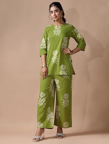 Image of Pinkmint Women's Pure Cotton Co Ord Set l Kurta Sets for Women |Kurta Sets| Printed Kurta with Pant l Stylish Pocket & 3 /4 Sleeve Women Co-ord Set (Avaiable in Plus size)