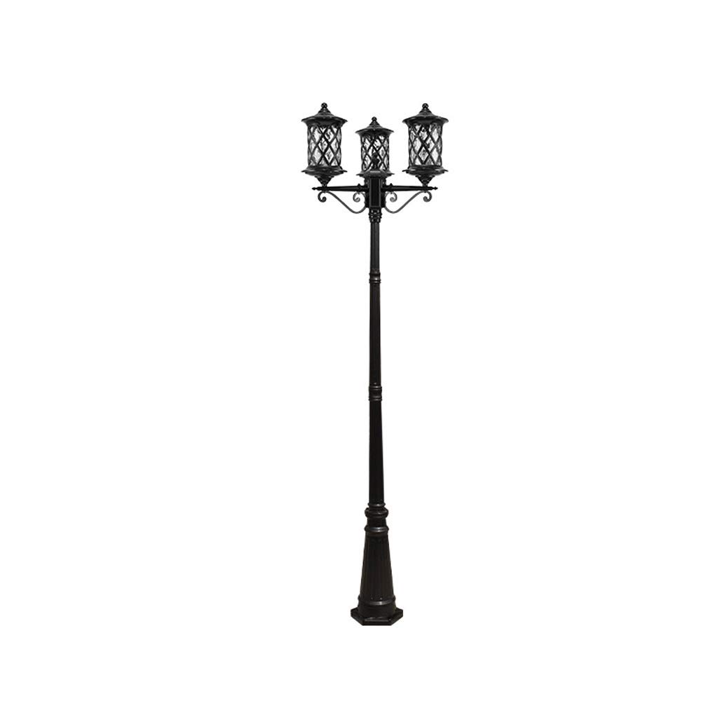GTHTUHFD Creative Street High Pole Light 3-Lights Retro Outdoor Path Glass Post European Ip55 Waterproof Garden Lawn Aluminum Column Lamp Park Community Pillar De,Black-Height,Black-Height 2.4m