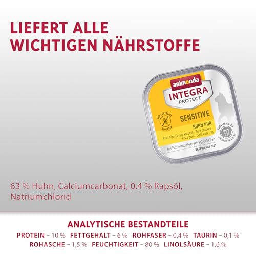 animonda INTEGRA PROTECT Sensitive Huhn Pur (16 x 100 g), Katzen Diätfutter bei Futtermittelallergie, sensitives Katzenfutter für allergische Katzen, Katzennassfutter ohne Getreide