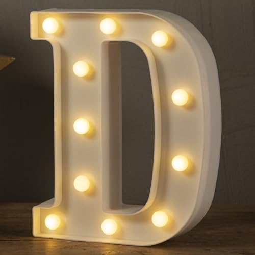 HXWEIYE Light Up Letters D, LED Marquee Letters Lights Sign 26 Alphabet and 10 Number Big Lights Letter for Party Birthday Bar Battery Powered Christmas Decor Letter Light (Warm White) Warm