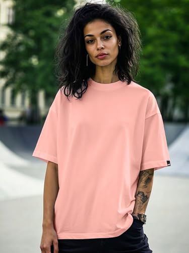Image of Bewakoof Women's Solid Oversized Fit Half Sleeve Round Neck Cotton Jersey T-Shirt
