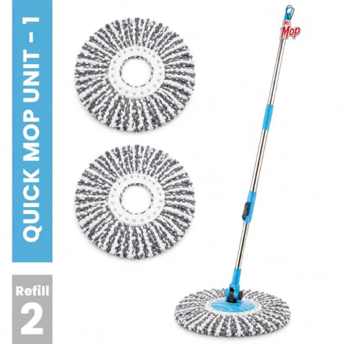 Image of Mr.Mop 360 Spin Universal Blue Stick Rod with 2 Microfibre Grey Refills - Magical Extendable Handle Pocha for Floor Cleaning