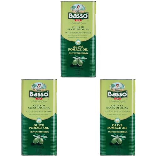 Image of Basso 1904 Pomace Olive Oil For Cooking,5L Packed In Italy, With Goodness Of 15% Extra Virgin Olive Oil Olive Oil For All Types Of Indian Cooking (Pack of 3)