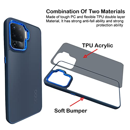 Image of A rtistque Frosted Translucent Back Cover Case for Oppo F19 Pro | Electroplated Chrome Ring | Raised Camera Edges for Protection | Smooth Sides TPU - Blue