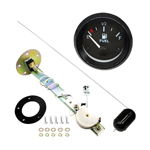 FALVFUN 2 52mm Car Fuel Level Gauge DC 12V Vehicle Fuel Tank Meter with Sensor LED Backlight Automotive E-1/2-F Pointer Meter Gauge Kit Universal for Motorcycle Truck Sedan