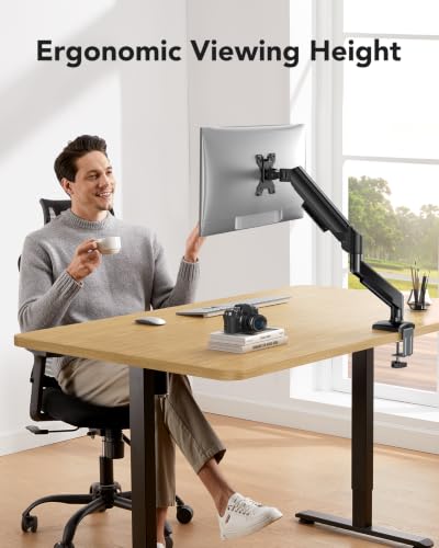 Image of HUANUO Single Monitor Arm 13-34 Inch, Adjustable Gas Spring Arm, Monitor Desk Mount for 4.4-22lbs, VESA 75 /100mm with C-Clamp /Grommet Base, Ergonomic Stand for Work /Gaming