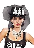 Dreamgirl Adult Skeleton Top Hat with Black Veil, Womens Spooky Ms. Bones Gothic Halloween Costume Accessory